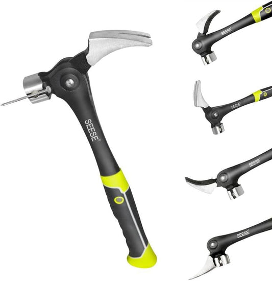 16oz Adjustable Nail Puller Hammer, Magnetic Nail Starter, Anti-Slip ShockAbsorbing Handle, Claw Hammer for DIYers in Workshop, Construction & Remodeling